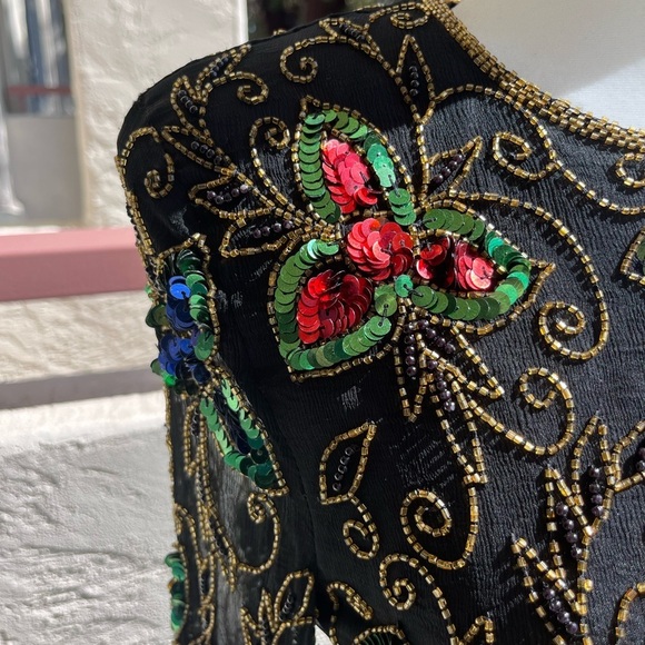 Fairycore Beaded Top | Vintage STENAY | 1980s Silk Sequin Blouse - Picture 6 of 14